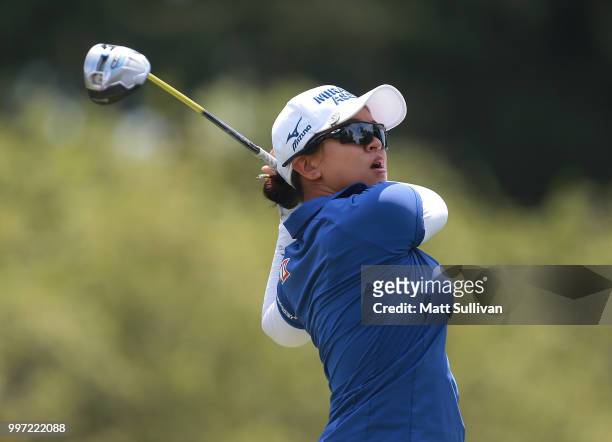 Sei Young Kim of South Korea watches her tee shot on the seventh hole during the first round of the Marathon Classic Presented By Owens Corning And...