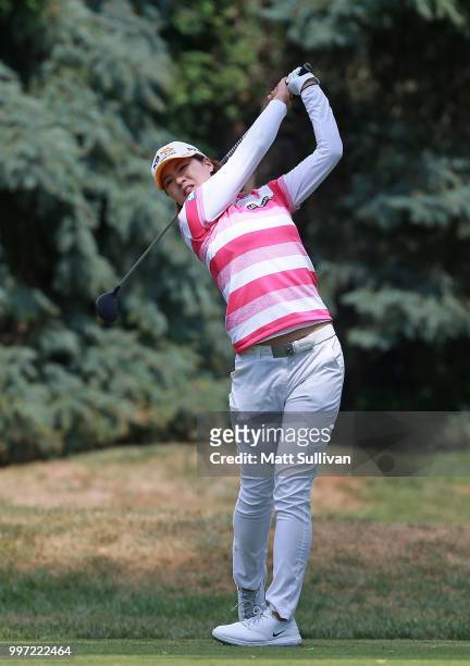 In Gee Chun of South Korea watches her tee shot on the ninth hole during the first round of the Marathon Classic Presented By Owens Corning And O-I...