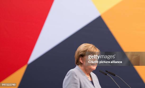 German Chancellor Angela Merkel speaks during a CDU campaign event for the regional elections in Osnabrueck, Germany, 13 October 2017. Photo: Friso...