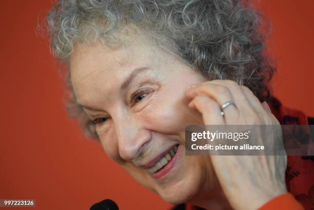 Canadian author Margaret Atwood speaks during a press conference at the Frankfurt Book Fair in Frankfurt, Germany, 14 October 2017. Atwood will be...