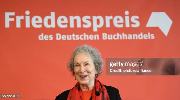 Canadian author Margaret Atwood speaks during a press conference at the Frankfurt Book Fair in Frankfurt, Germany, 14 October 2017. Atwood will be...