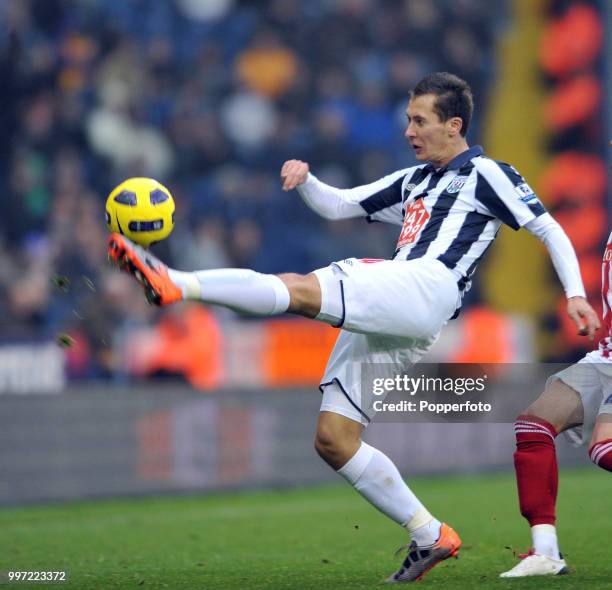 Marek Cech of West Bromwich Albion in action during the Barclays Premier League match between West Bromwich Albion and Stoke City at The Hawthorns on...