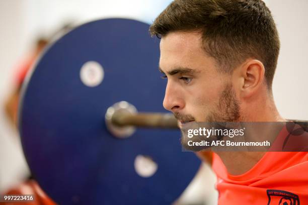 Lewis Cook of Bournemouth during gym session at the clubs pre-season training camp at La Manga, Spain on July 12, 2018 in La Manga, Spain.