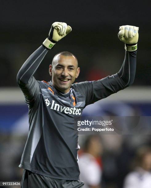 Heurelho Gomes of Tottenham Hotspur celebrates after the UEFA Champions League Group A match between Tottenham Hotspur and Werder Bremen at White...