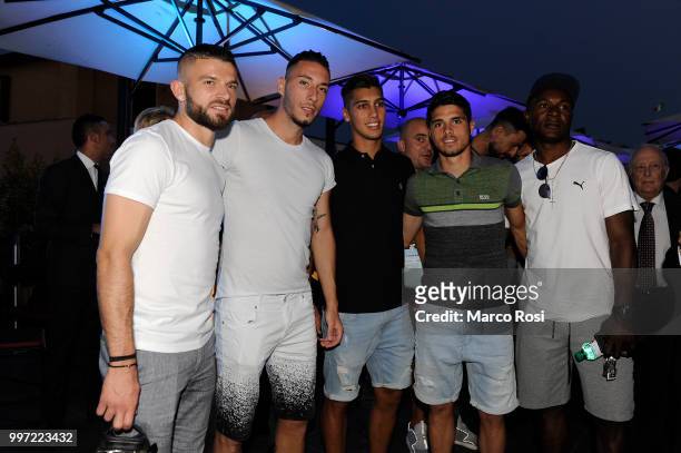 Valon Berischa, Mattia Sprocati, Bruno Jordao, Pedro Neto and Joseph Minala of SS Lazio attend the SS Lazio unveil new shirt for 2018-19 Season on...