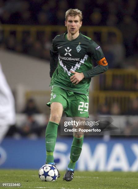 Per Mertesacker of Werder Bremen in action during the UEFA Champions League Group A match between Tottenham Hotspur and Werder Bremen at White Hart...