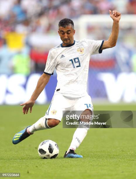 June 25: Aleksandr Samedov of Russia in action during the 2018 FIFA World Cup Russia group A match between Uruguay and Russia at Samara Arena on June...