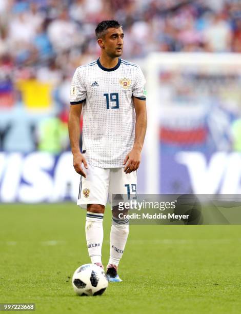 June 25: Aleksandr Samedov of Russia in action during the 2018 FIFA World Cup Russia group A match between Uruguay and Russia at Samara Arena on June...