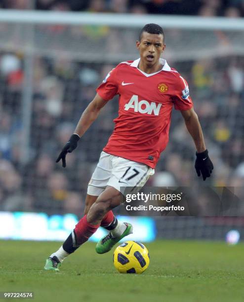 Nani of Manchester United in action during the Barclays Premier League match between Manchester United and Blackburn Rovers at Old Trafford on...