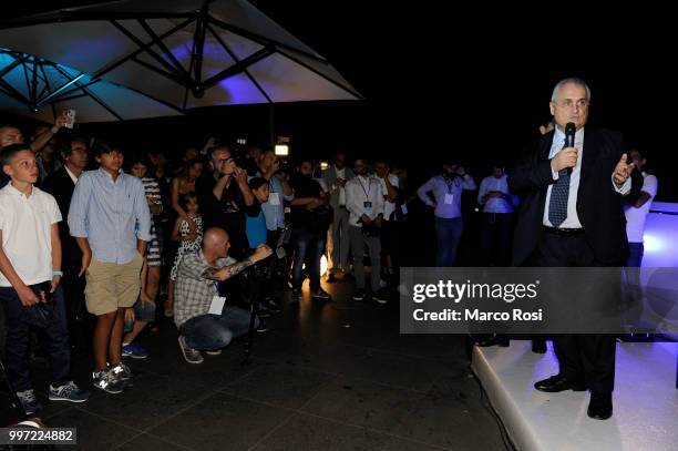 President of SS Lazio Claudio Lotito of SS Lazio attend the SS Lazio unveil new shirt for 2018-19 Season on July 12, 2018 in Rome, Italy.