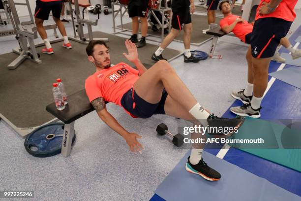 Adam Smith of Bournemouth during gym session at the clubs pre-season training camp at La Manga, Spain on July 12, 2018 in La Manga, Spain.