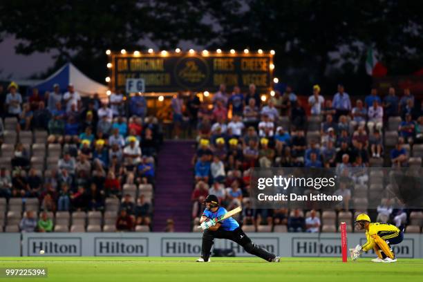 Luke Wright of Sussex bats during the Vitality Blast match between Hampshire and Sussex Sharks at The Ageas Bowl on July 12, 2018 in Southampton,...