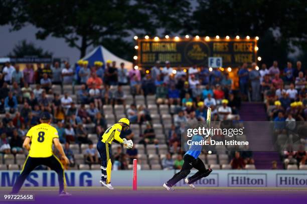 Luke Wright of Sussex bats during the Vitality Blast match between Hampshire and Sussex Sharks at The Ageas Bowl on July 12, 2018 in Southampton,...