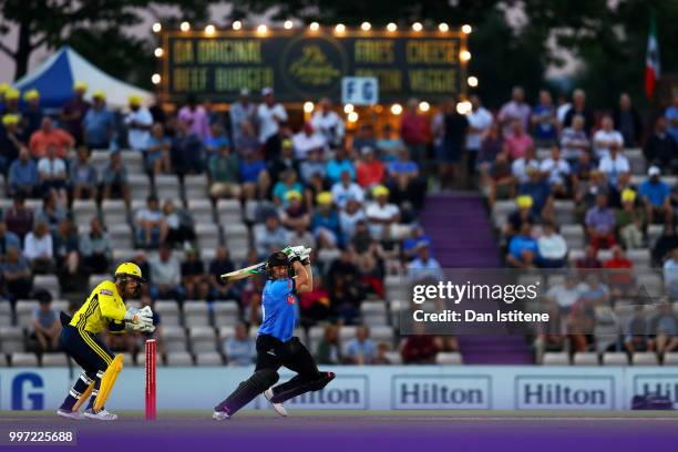 Luke Wright of Sussex bats during the Vitality Blast match between Hampshire and Sussex Sharks at The Ageas Bowl on July 12, 2018 in Southampton,...