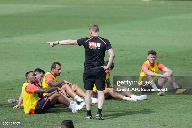 Callum Wilson with Bournemouth manager Eddie Howe during training session at the clubs pre-season training camp at La Manga, Spain on July 12, 2018...