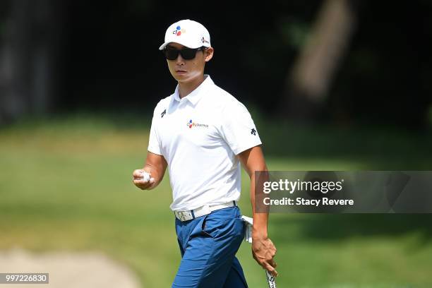 Whee Kim of Korea walks across the 15th green during the first round of the John Deere Classic at TPC Deere Run on July 12, 2018 in Silvis, Illinois.