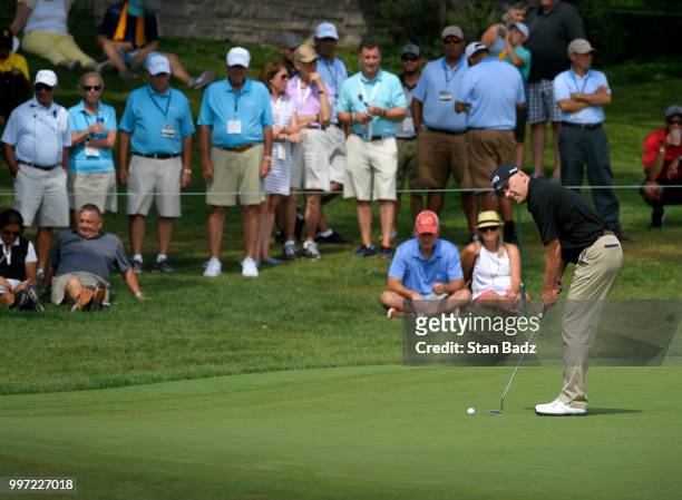 Kevin Sutherland hits a putt on the 18th green during the first round of the PGA TOUR Champions Constellation SENIOR PLAYERS Championship at Exmoor...