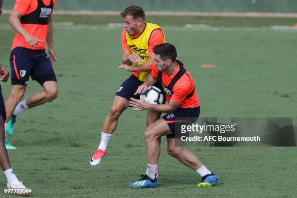 Ryan Fraser and Lewis Cook of Bournemouth during training session at the clubs pre-season training camp at La Manga, Spain on July 12, 2018 in La...
