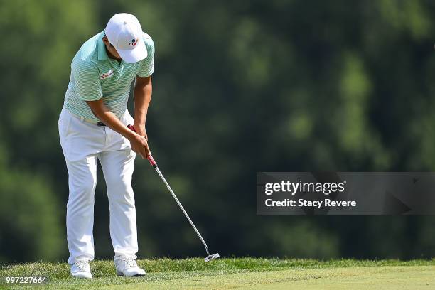 Sung Kang of Korea putts on the 16th green during the first round of the John Deere Classic at TPC Deere Run on July 12, 2018 in Silvis, Illinois.