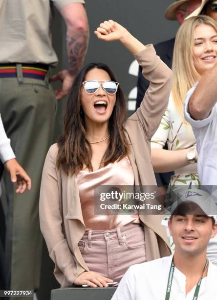 Olivia Munn attends day ten of the Wimbledon Tennis Championships at the All England Lawn Tennis and Croquet Club on July 12, 2018 in London, England.