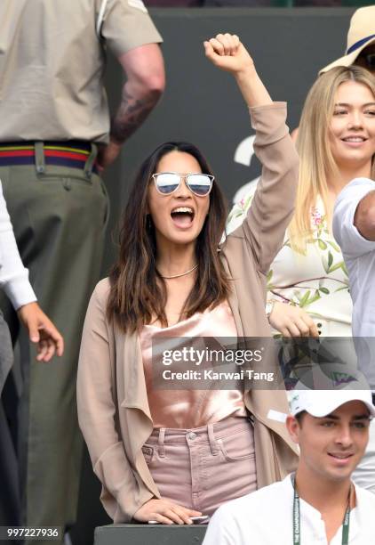 Olivia Munn attends day ten of the Wimbledon Tennis Championships at the All England Lawn Tennis and Croquet Club on July 12, 2018 in London, England.