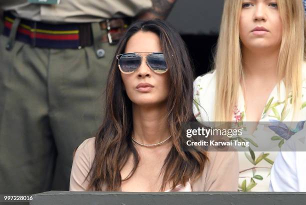 Olivia Munn attends day ten of the Wimbledon Tennis Championships at the All England Lawn Tennis and Croquet Club on July 12, 2018 in London, England.