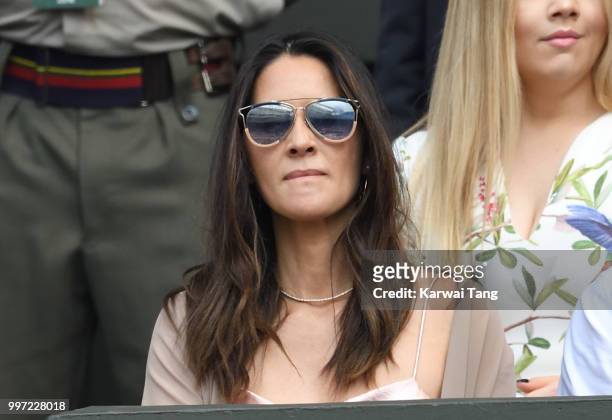 Olivia Munn attends day ten of the Wimbledon Tennis Championships at the All England Lawn Tennis and Croquet Club on July 12, 2018 in London, England.