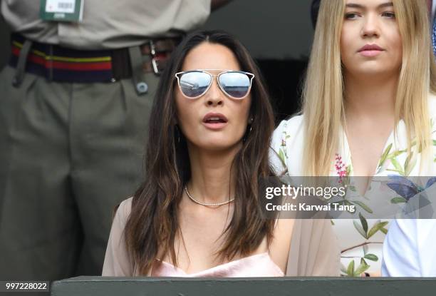 Olivia Munn attends day ten of the Wimbledon Tennis Championships at the All England Lawn Tennis and Croquet Club on July 12, 2018 in London, England.