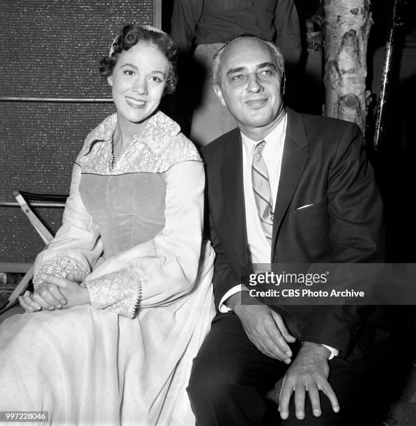 Ford Star Jubilee television presentation of High Tor. Originally broadcast March 10, 1956. Pictured is Julie Andrews and producer Arthur Schwartz.