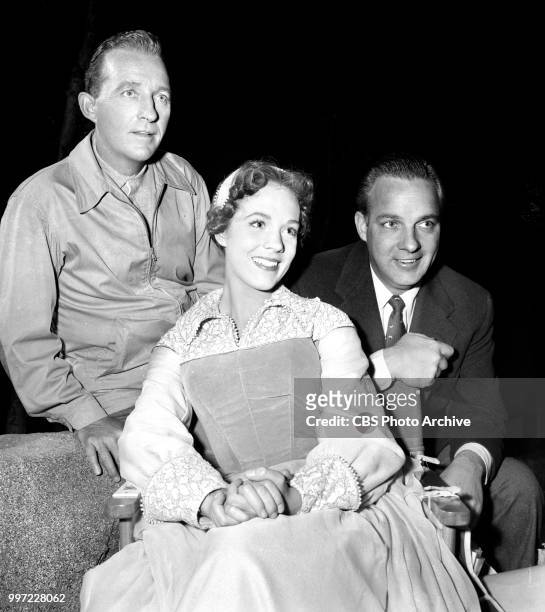 Ford Star Jubilee television presentation of High Tor. Originally broadcast March 10, 1956. Pictured is from left is Bing Crosby , Julie Andrews ,...