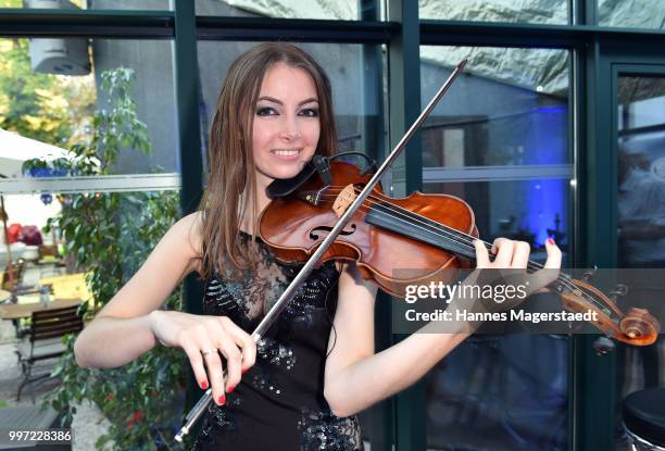 Beatrix Loew-Beer performs during the dinner Royal at the Gruenwalder Einkehr on July 12, 2018 in Munich, Germany.