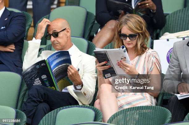 Stanley Tucci and Felicity Blunt attend day ten of the Wimbledon Tennis Championships at the All England Lawn Tennis and Croquet Club on July 12,...