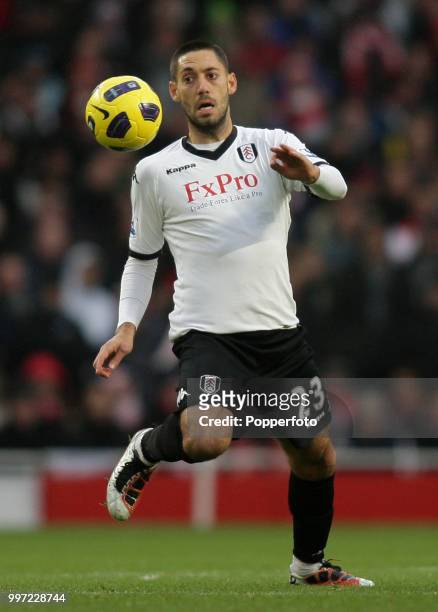 Clint Dempsey of Fulham in action during the Barclays Premier League match between Arsenal and Fulham at the Emirates Stadium on December 4, 2010 in...