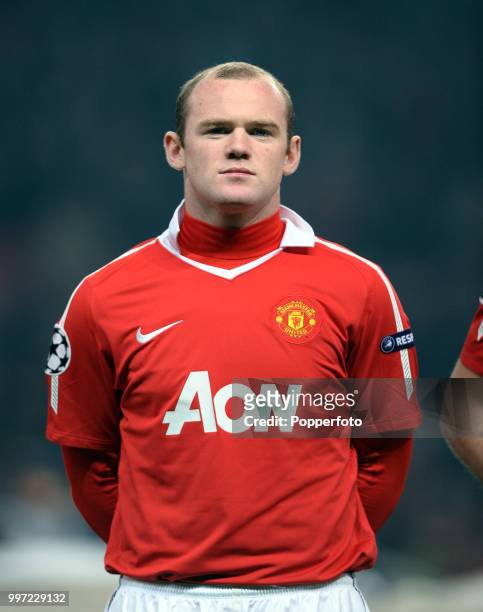 Wayne Rooney of Manchester United lines up before the UEFA Champions League Group C match between Manchester United and Valencia at Old Trafford on...