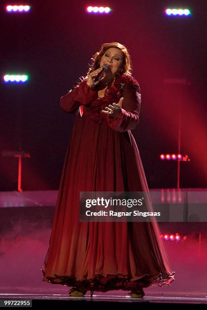 Hera Bjork of Iceland performs at the open rehearsal at the Telenor Arena on May 17, 2010 in Oslo, Norway. 39 countries will take part in the 55th...