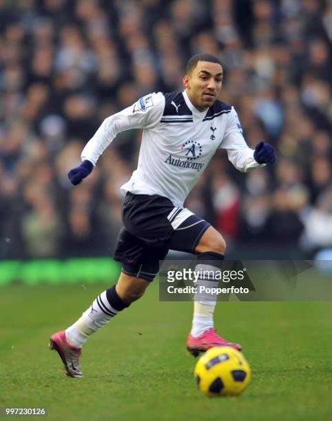 Aaron Lennon of Tottenham Hotspur in action during the Barclays Premier League match between Birmingham City and Tottenham Hotspur at St Andrews on...