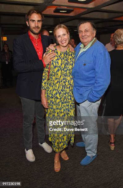 Oscar Valentine, Sophie Oakley and Barry Humphries attend the press night performance of "Barry Humphries' Weimar Cabaret" at The Barbican Centre on...