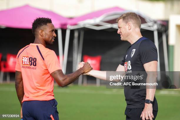 Jermain Defoe with Bournemouth manager Eddie Howe during training session at the clubs pre-season training camp at La Manga, Spain on July 12, 2018...