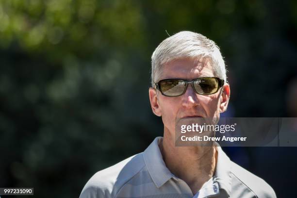 Tim Cook, chief executive officer of Apple, attends the annual Allen & Company Sun Valley Conference, July 12, 2018 in Sun Valley, Idaho. Every July,...