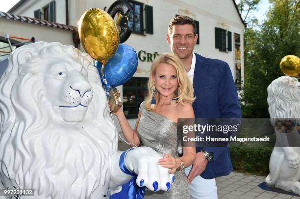 Sonja Kiefer and Cedric Schwarz during the dinner Royal at the Gruenwalder Einkehr on July 12, 2018 in Munich, Germany.