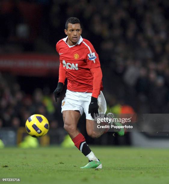 Nani of Manchester United in action during the Barclays Premier League match between Manchester United and Arsenal at Old Trafford on December 13,...