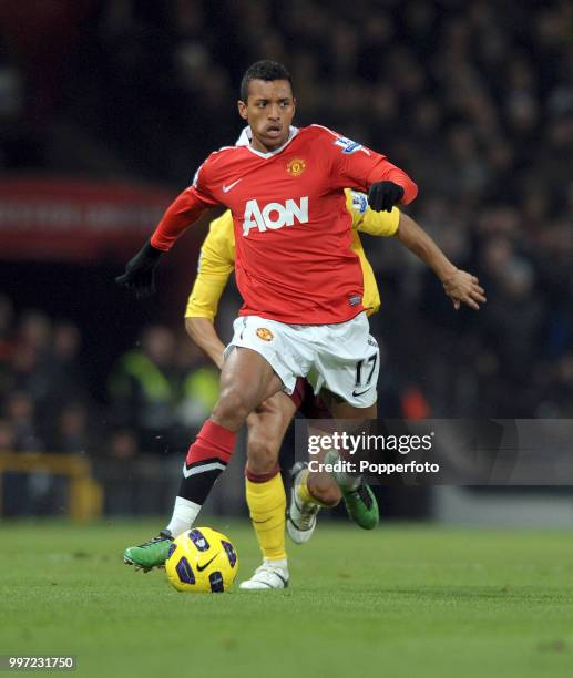 Nani of Manchester United in action during the Barclays Premier League match between Manchester United and Arsenal at Old Trafford on December 13,...