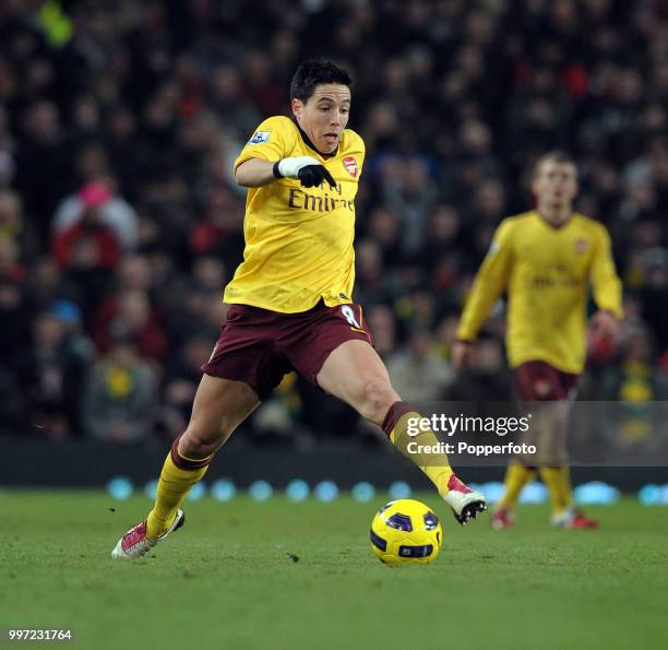 Samir Nasri of Arsenal in action during the Barclays Premier League match between Manchester United and Arsenal at Old Trafford on December 13, 2010...