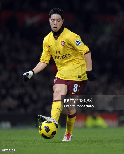 Samir Nasri of Arsenal in action during the Barclays Premier League match between Manchester United and Arsenal at Old Trafford on December 13, 2010...