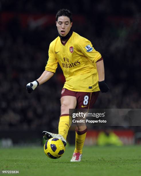 Samir Nasri of Arsenal in action during the Barclays Premier League match between Manchester United and Arsenal at Old Trafford on December 13, 2010...