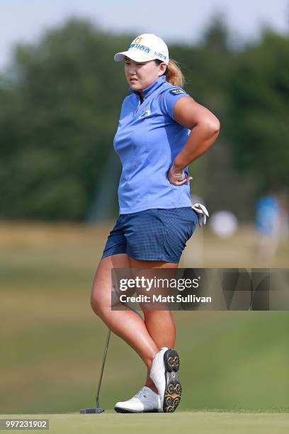 Mirim Lee of South Korea waits to putt on the 18th hole during the first round of the Marathon Classic Presented By Owens Corning And O-I on July 12,...