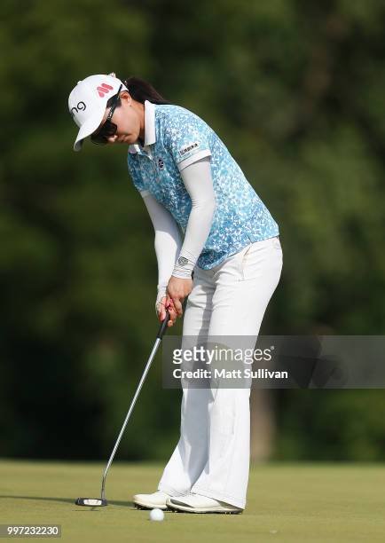 Ayako Uehara of Japan makes a par on the 18th hole during the first round of the Marathon Classic Presented By Owens Corning And O-I on July 12, 2018...