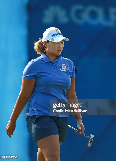 Mirim Lee of South Korea walks to her ball on the 18th hole during the first round of the Marathon Classic Presented By Owens Corning And O-I on July...