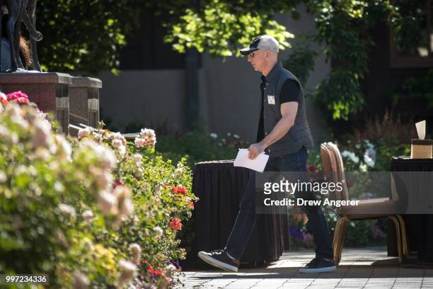 Jeff Bezos, chief executive officer of Amazon, arrives to deliver a keynote speech at the annual Allen & Company Sun Valley Conference, July 12, 2018...