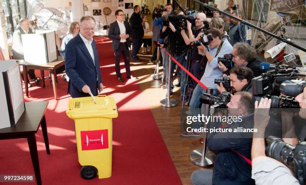 Stephan Weil, Lower Saxony's prime minister from the Social Democratic Party of Germany , casts his vote for the regional elections in Lower Saxony...